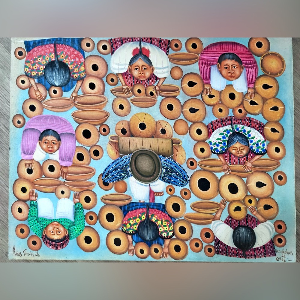 MATIAS GONZALES CHAVAJAY GUATEMALAN MAYAN INDIAN ARTIST "Vendedores de Ollas"